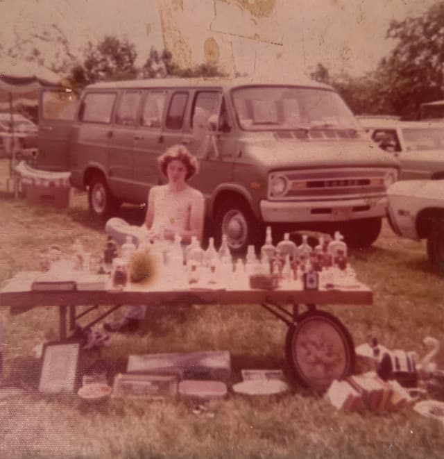 Hank Garrity at flea market, 1974