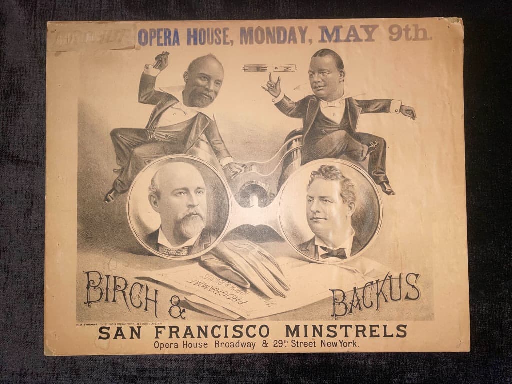 RARE Black African-American Lithograph Poster Vaudville Minstrel Show New York